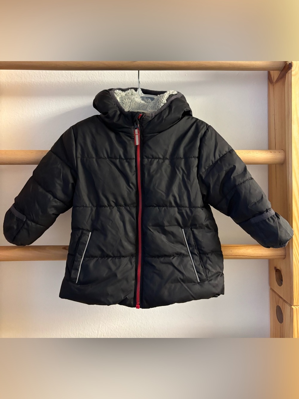 Wonder Nation Black Puffer Jacket with Red Zipper